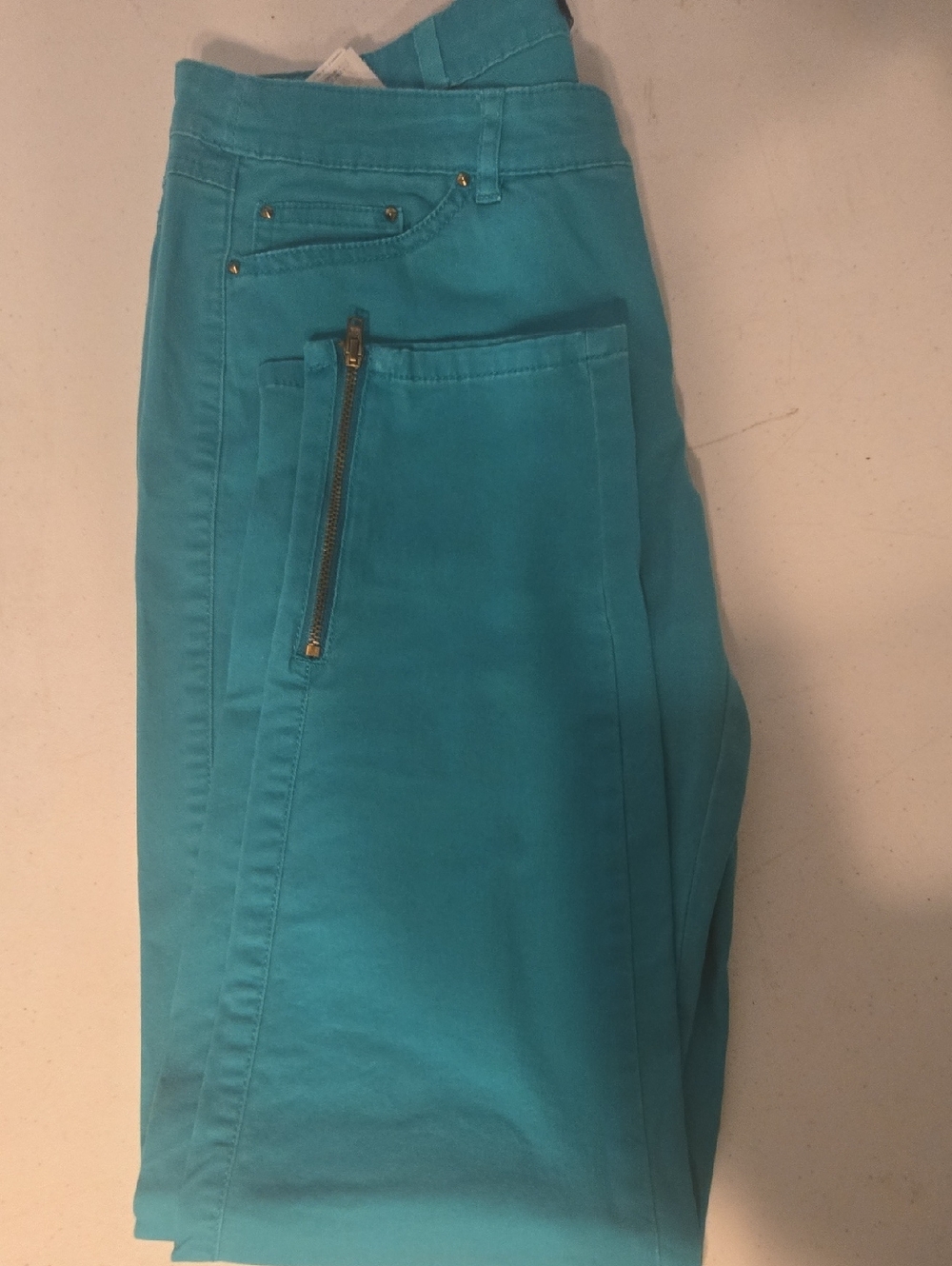 Mango Teal Skinny Jeans with Gold Zipper